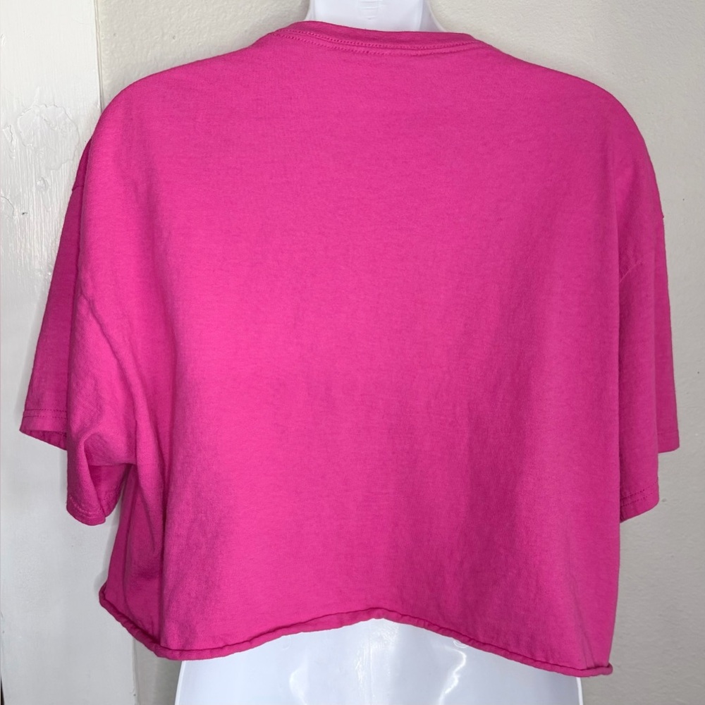 Barbie pink white logo crop short sleeve T-Shirt women XL - Picture 3 of 4